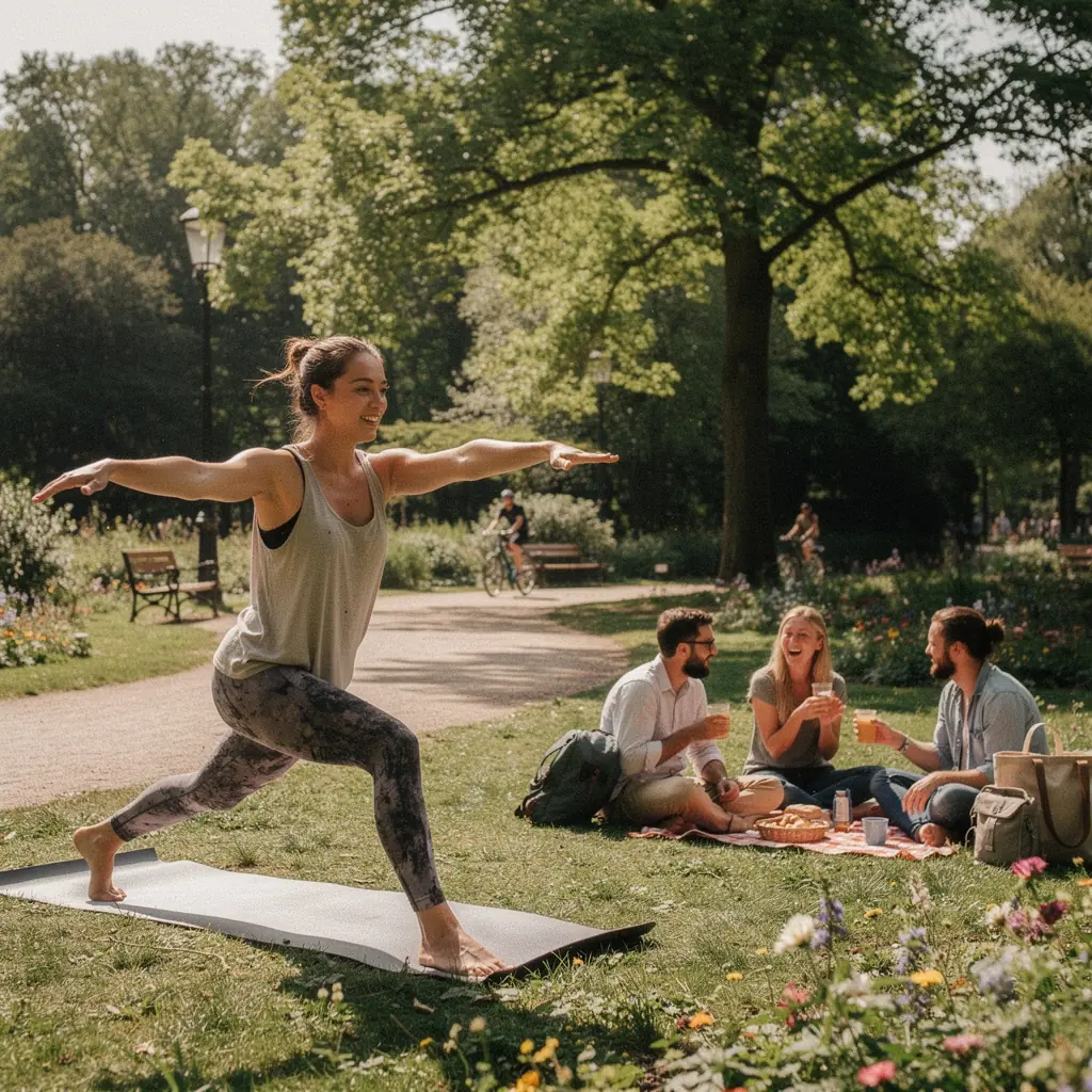 Eine alleinreisende Person, die entspannt an einem malerischen Fluss entlang spaziert.